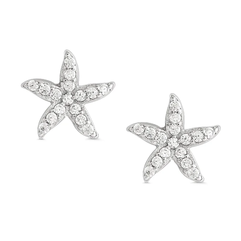 Luxury earrings for women-Starfish CZ Stud Earrings in Sterling Silver