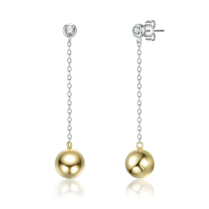 Custom earrings for women-Sterling Silver Two-Tone with Clear Cubic Zirconia Sphere Drop Earrings