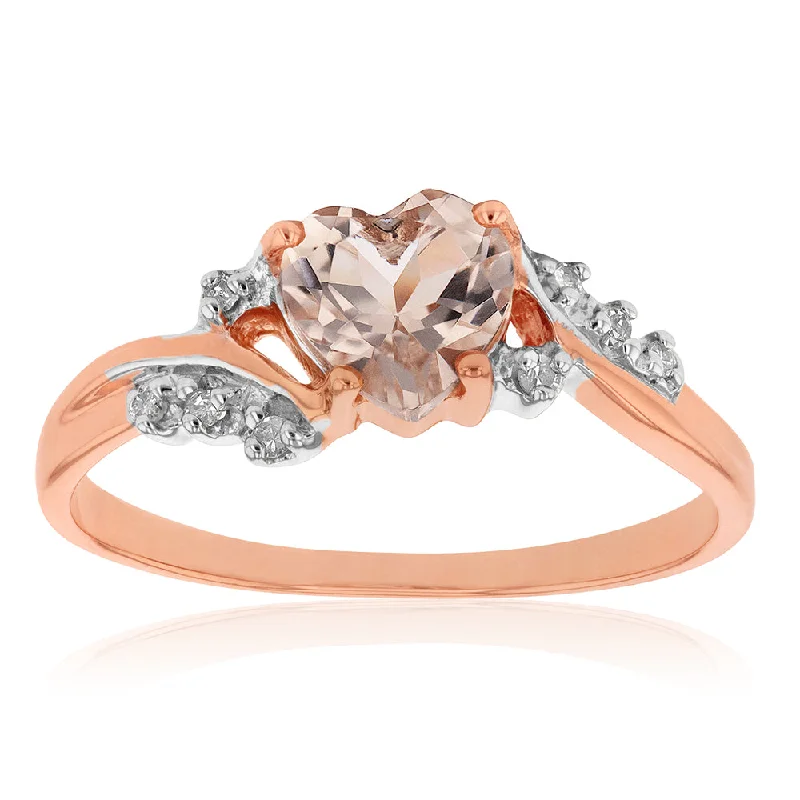 Sapphire engagement ring for women-9ct Rose Gold Morganite and Diamond Heart Ring