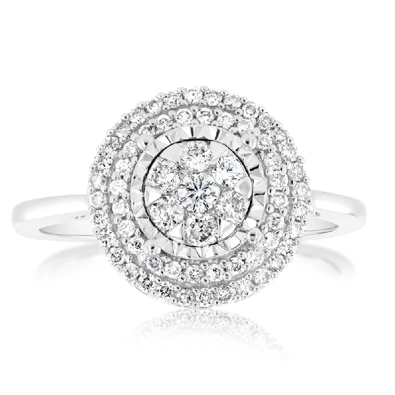 Vintage-inspired engagement ring for women-9ct White Gold 0.40 Carat Diamond Halo Ring