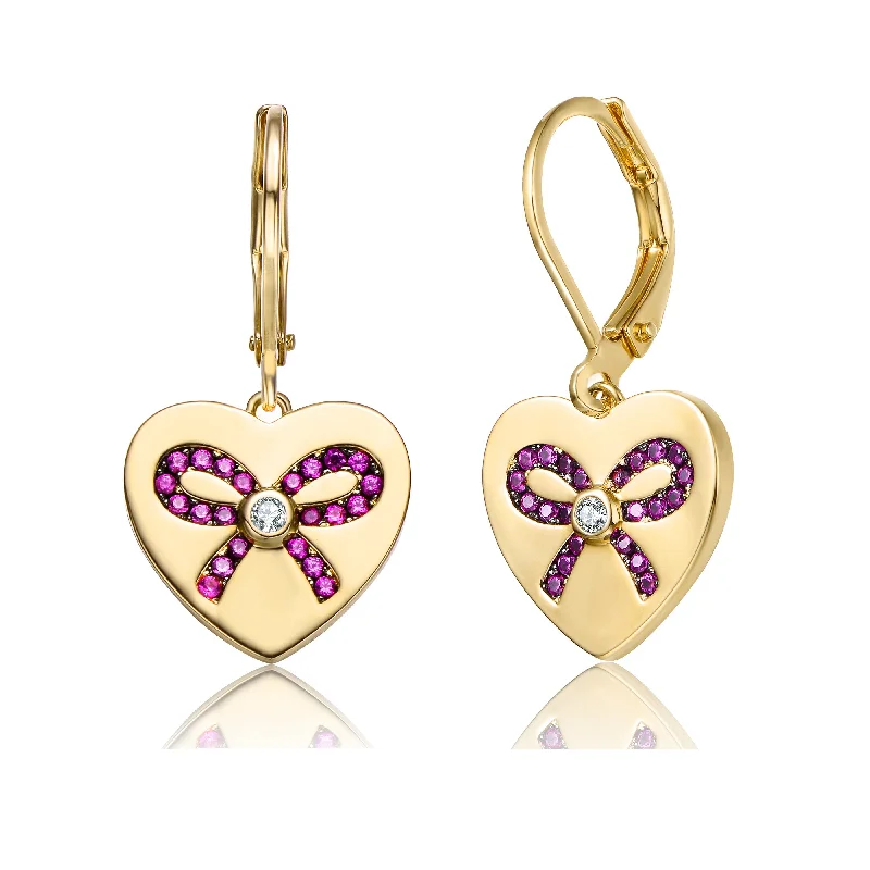 Gold diamond earrings for women-Sterling Silver Gold Plated with Pink Cubic Zirconia Leverback Earrings