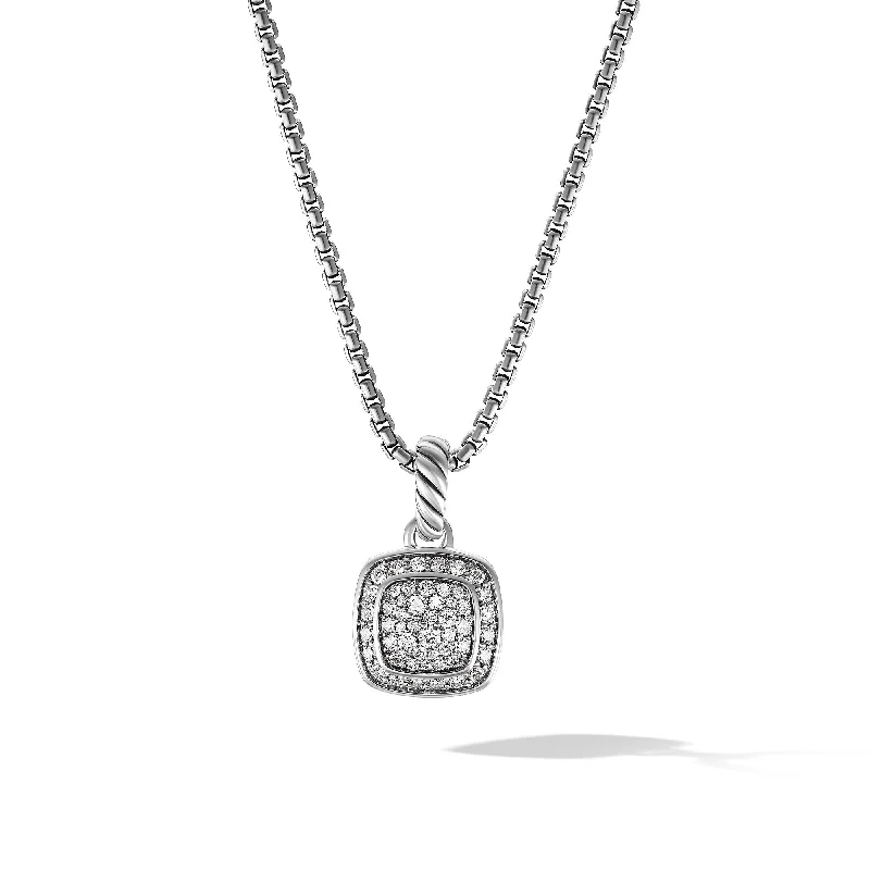 Personalized silver necklace for women-Petite Albion® Pendant Necklace in Sterling Silver with Pavé Diamonds\, 7mm