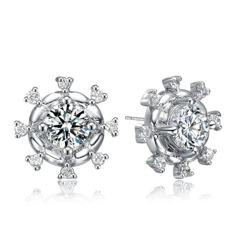 Vintage earrings for women-CZ Sterling Silver Earring Surrounded With Hearts