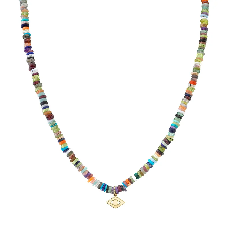 Name necklace for women-Pure Gold Eye on Rainbow Heishi Necklace