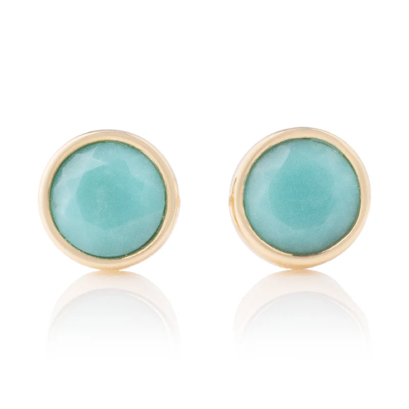 Floral earrings for women-Bezel Set Turquoise Studs