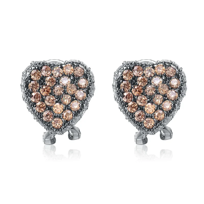 Sterling silver stud earrings for women-Sterling Silver Pink Cubic Zirconia Pave Heart Earrings