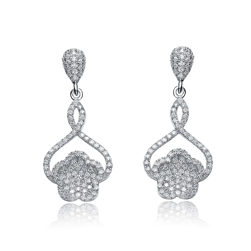 Luxury earrings for women-Sterling Silver Cubic Zirconia Petal Drop Earrings