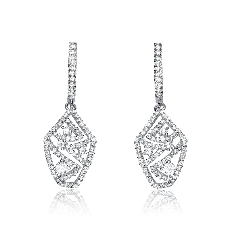 Chandelier earrings for women-CZ SS Rhodium Plated Scribble Design Earrings