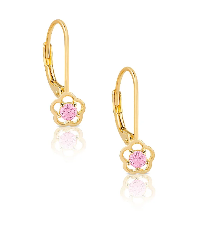 Elegant earrings for women-Flower CZ Drop Earrings in 18K Gold over Sterling Silver