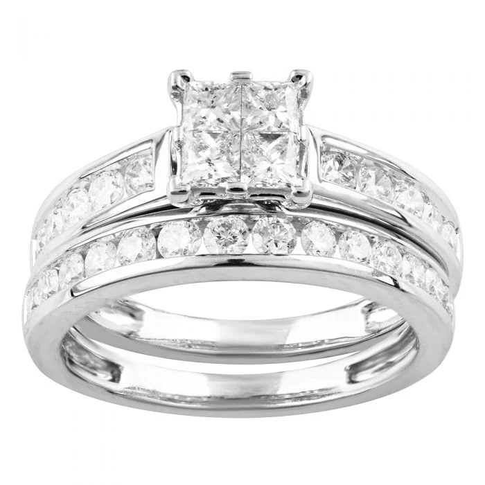 Engagement ring with vintage design for women-SEAMLESS LOVE  9ct White Gold Bridal Set Ring with 1.20 Carat of Diamonds