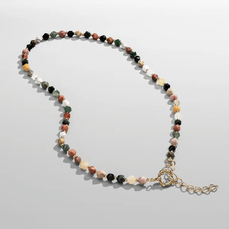 Circle necklace for women-Stone Beaded Necklace (Gold)