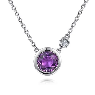 Layered gold necklace for women-Sterling Silver Amethyst and Diamond Pendant Necklace