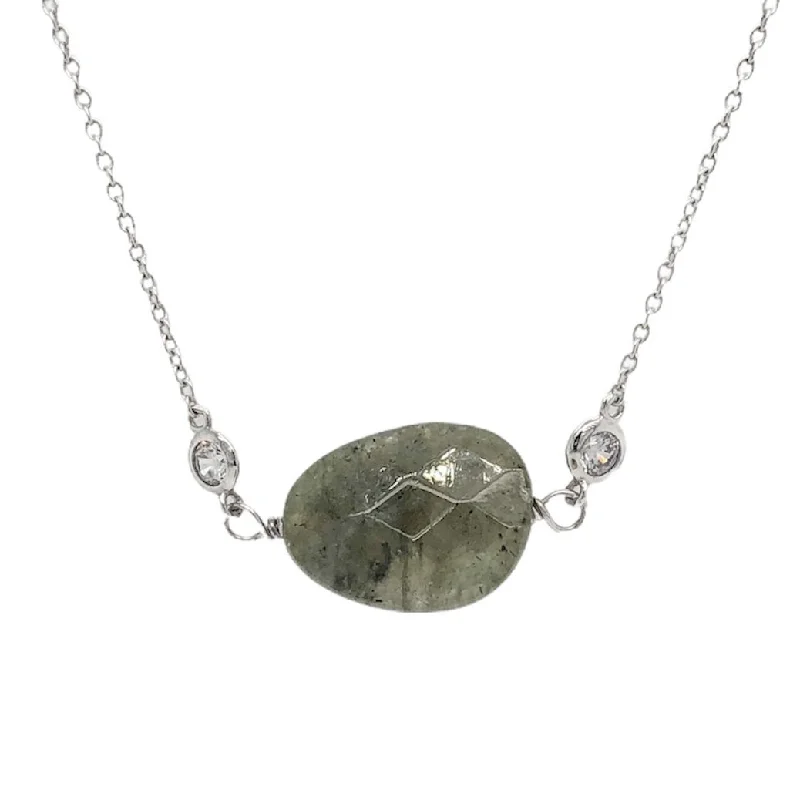 Chain necklace for women-SS Green Labradorite & CZ Necklace