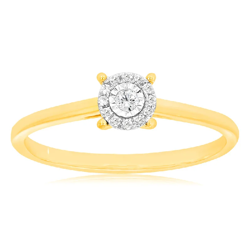 Matching engagement rings for women-9ct Yellow Gold Ring with 13 Brilliant Diamonds