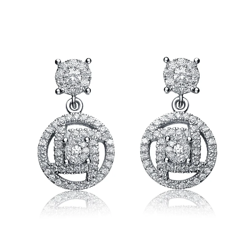 Unique earrings for women-CZ Sterling Silver Rhodium Plated Round Drop Earrings