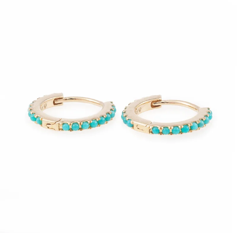 Gold drop earrings for women-Classic Turquoise Huggies