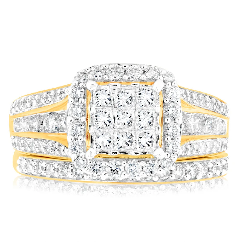 Designer rose gold engagement ring for women-1.40 Carat Diamond Cushion Shape Bridal Set in 10ct Yellow Gold