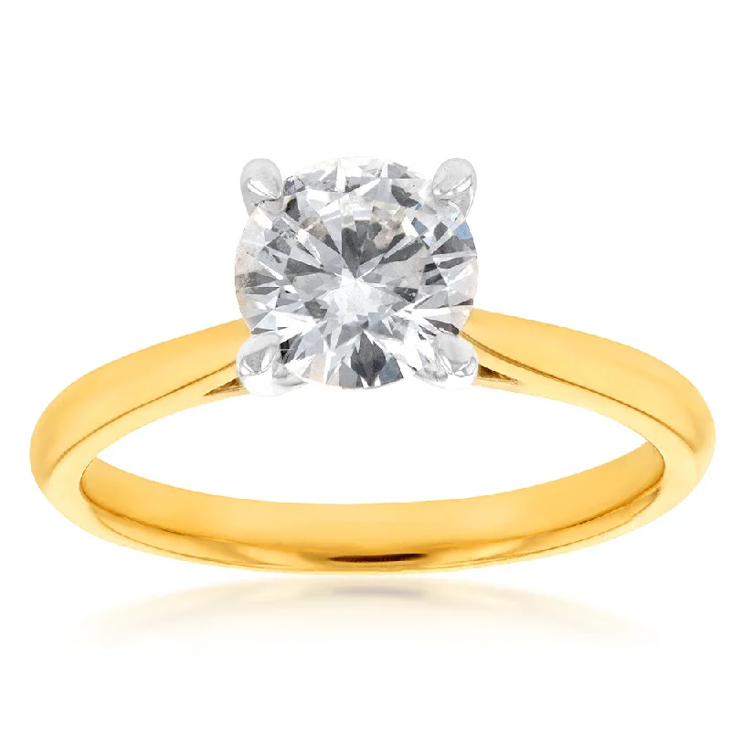 Classic diamond engagement ring for women-18ct Yellow Gold Solitaire Ring with 1 Carat GI SI Certified Diamond