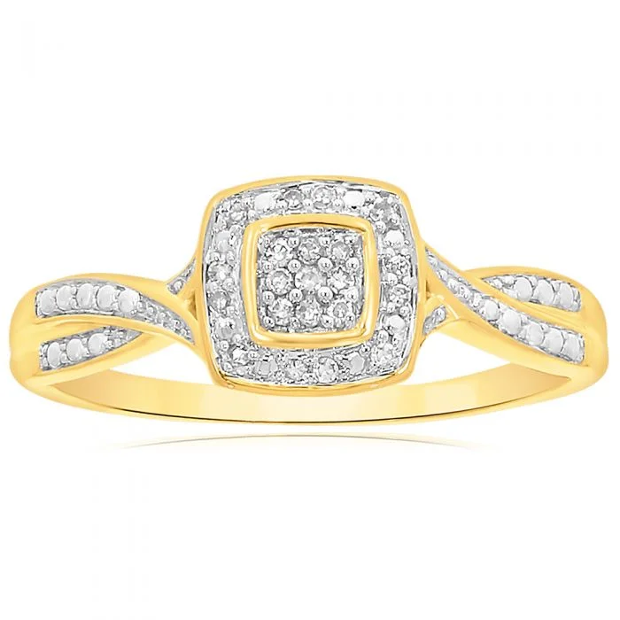 Cushion cut engagement ring for women-9ct Yellow Gold Ring With 21 Brilliant Cut Diamonds