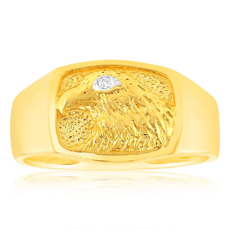 Sapphire engagement ring for women-9ct Yellow Gold Single Diamond Eagle Gents Ring