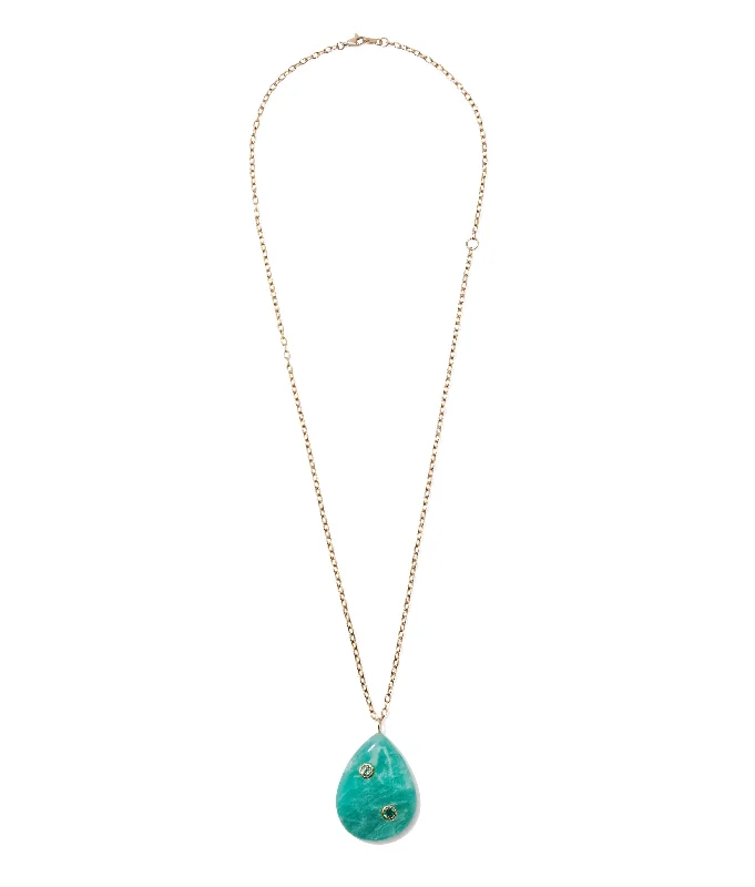 Diamond chain necklace for women-14k Gold Amazonite Pear Pendant Necklace