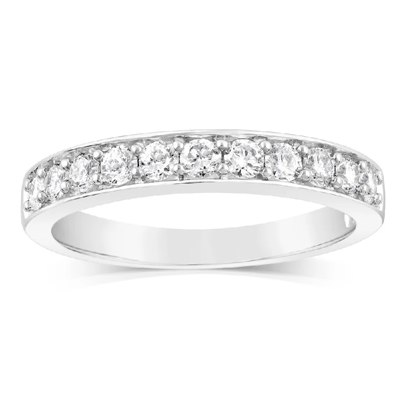 Engagement ring with princess diamond for women-10ct White Gold 0.45 Carat Diamond Eternity Ring with 11 Round Brilliant Cut Diamonds