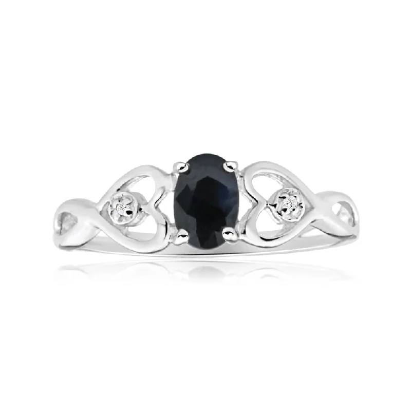 Modern engagement ring for women-9ct Charming White Gold Diamond + Natural Sapphire Ring