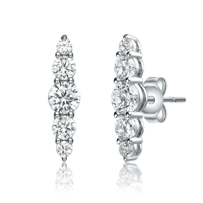 Art deco earrings for women-Sterling Silver Cubic Zirconia 5-Stone Linear Journey Earrings