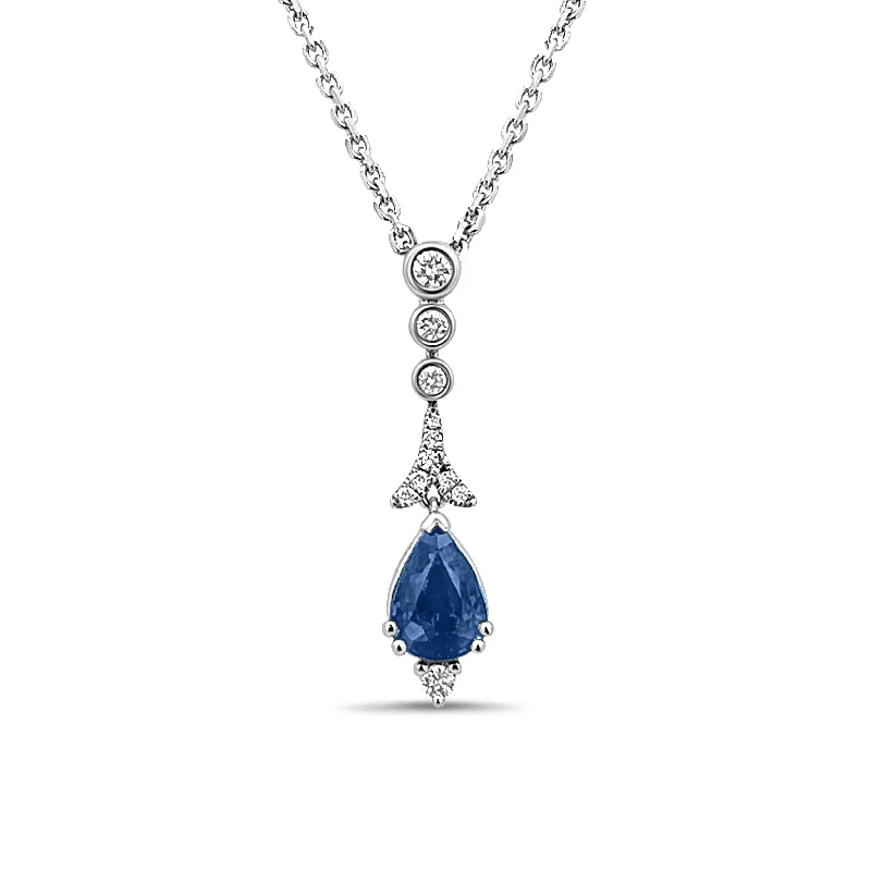 Elegant necklace for women-Pear Shaped Sapphire and Diamond Drop Pendant