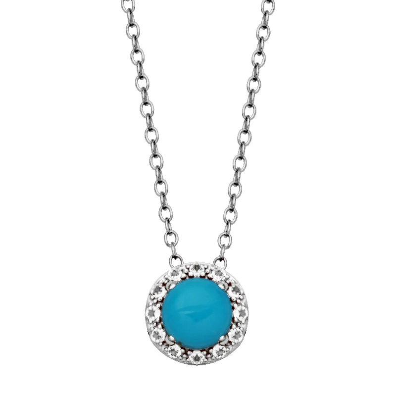 Large pendant necklace for women-Sterling Silver Turquoise White Topaz Necklace