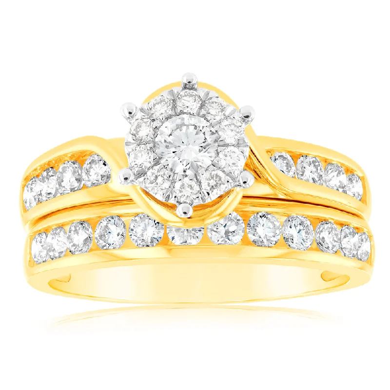 Vintage diamond engagement ring for women-9ct Yellow Gold & White Gold 2 Ring Bridal Set with 1 Carat Of Diamonds