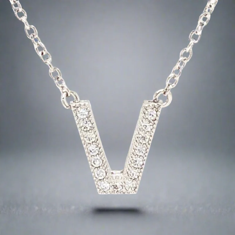 Vintage-inspired necklace for women-SS V Initial CZ Necklace