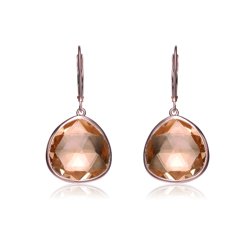 Bright gemstone earrings for women-18k Rose Gold Plated with Morganite Cubic Zirconia Vintage Dewdrop Dangle Earrings in Sterling Silver