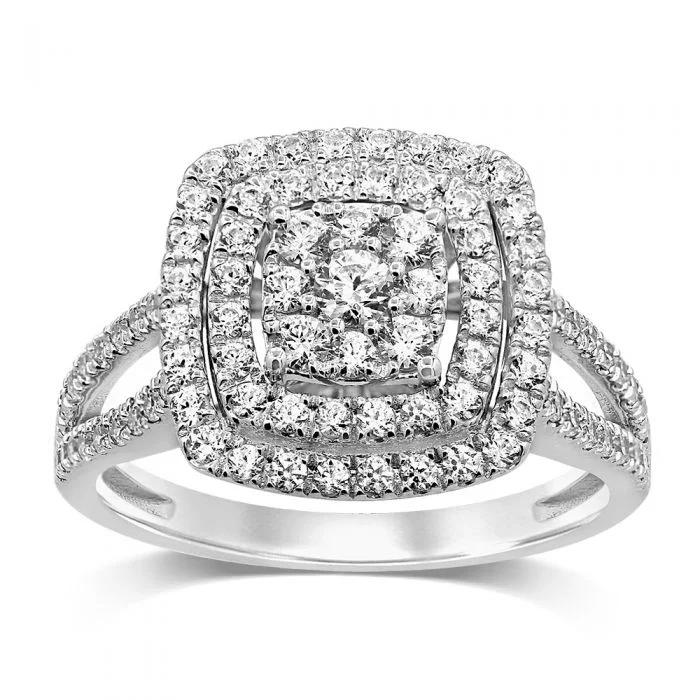 Round diamond engagement ring for women-Silver 1 Carat Diamond Cluster  Ring