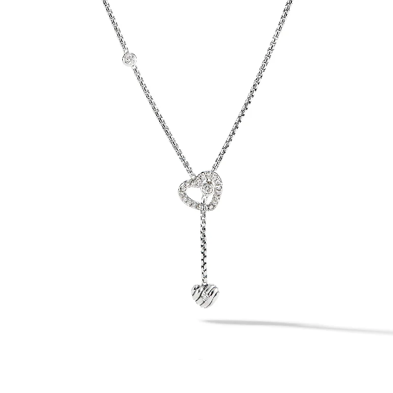 Trendy gold necklace for women-Cable Collectibles® Heart Y Necklace in Sterling Silver with Diamonds