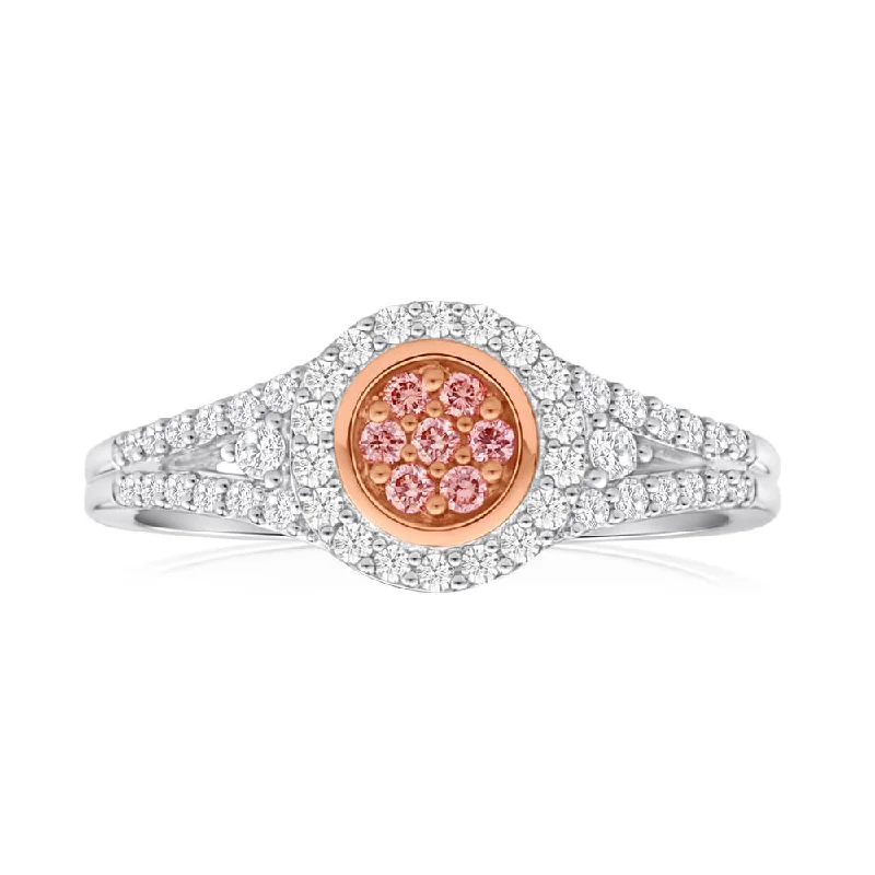 Simple and elegant engagement ring for women-Pink Diamond 18ct White Gold Diamond Cluster Ring