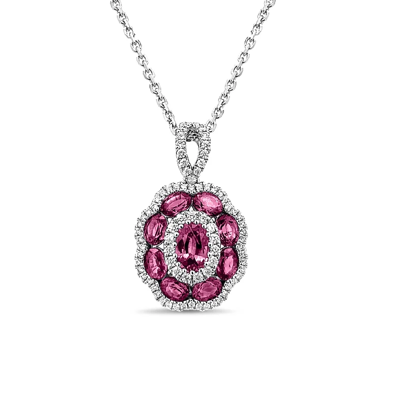 Luxury diamond necklace for women-Ruby and Diamond Flower Pendant