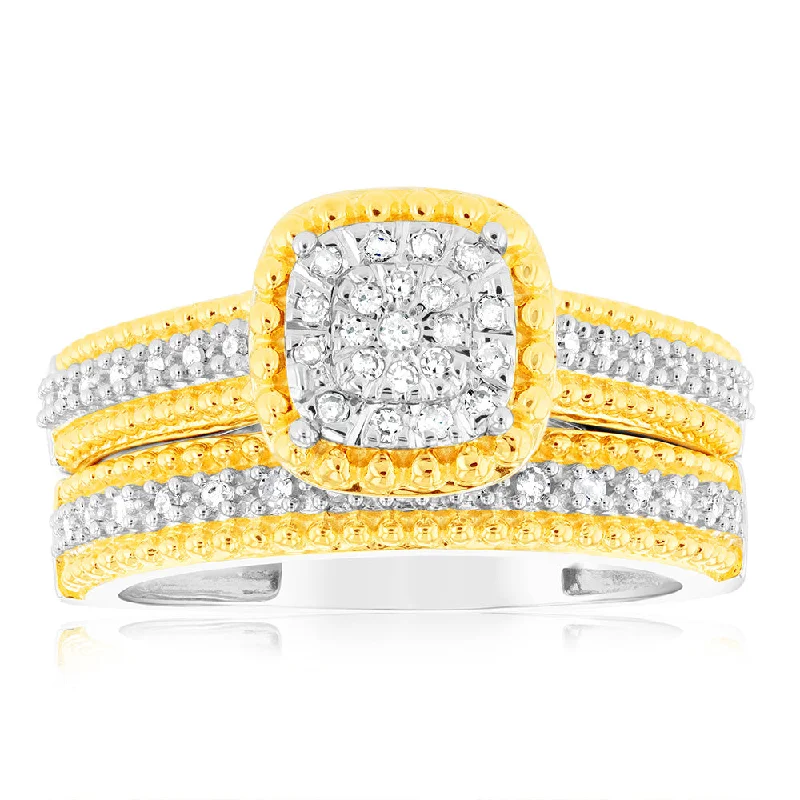 Affordable solitaire engagement ring for women-Gold Plated Sterling Silver1/4 Carat Diamond 2 Ring Bridal Set