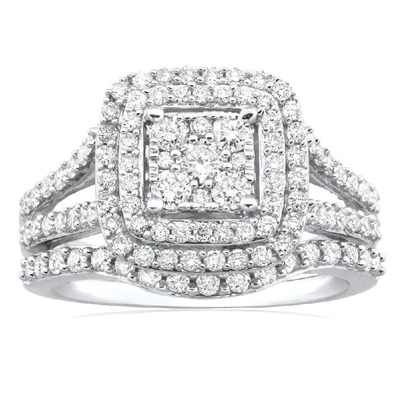 Affordable engagement ring for women-9ct White Gold 2 Ring Bridal Set With 1.2 Carats Of Diamonds