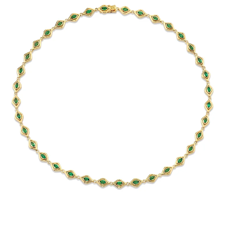 Custom gold necklace for women-Gold & Emerald Marquise Eye Eternity Necklace