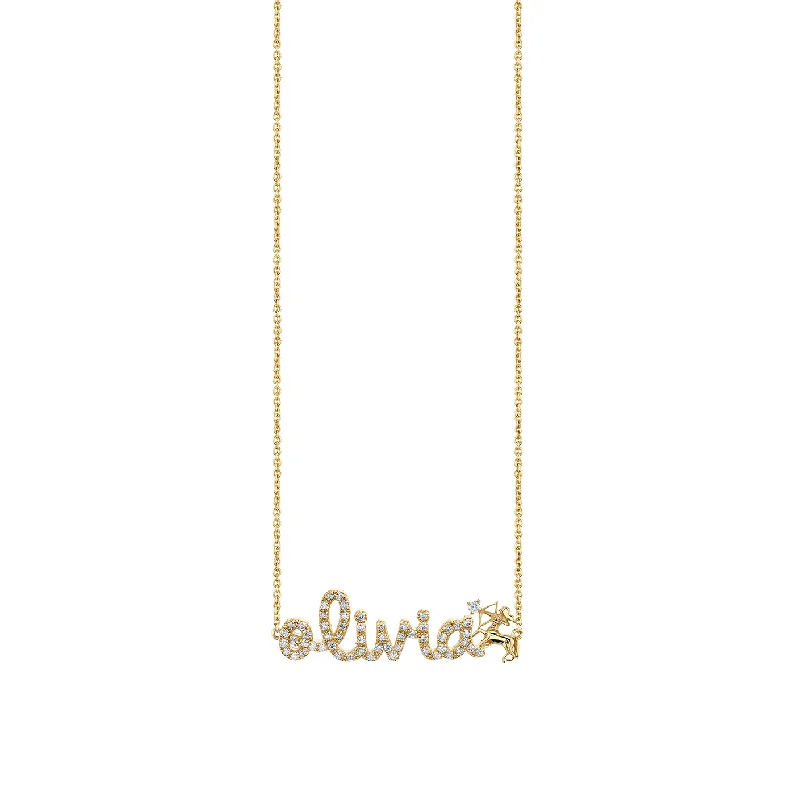 Layered necklace for women-Gold & Diamond Small Custom Script Sagittarius Zodiac Necklace