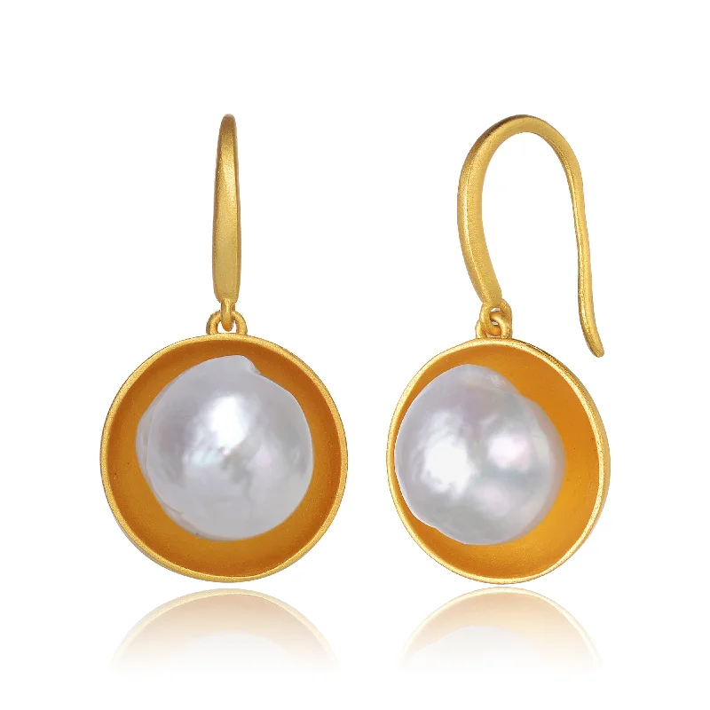 Hoop earrings with diamonds for women-Brigitte Golden Conch Pearl Earrings