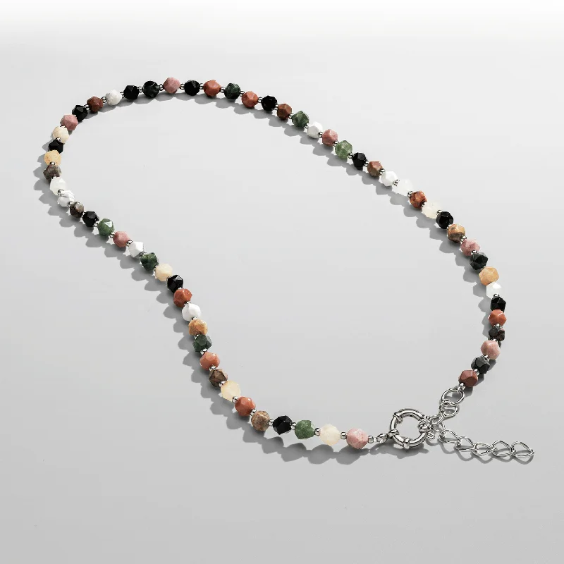 Infinity necklace for women-Stone Beaded Necklace (Silver)