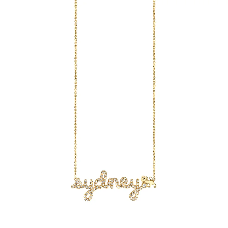 Statement necklace for women-Gold & Diamond Small Custom Script Leo Zodiac Necklace