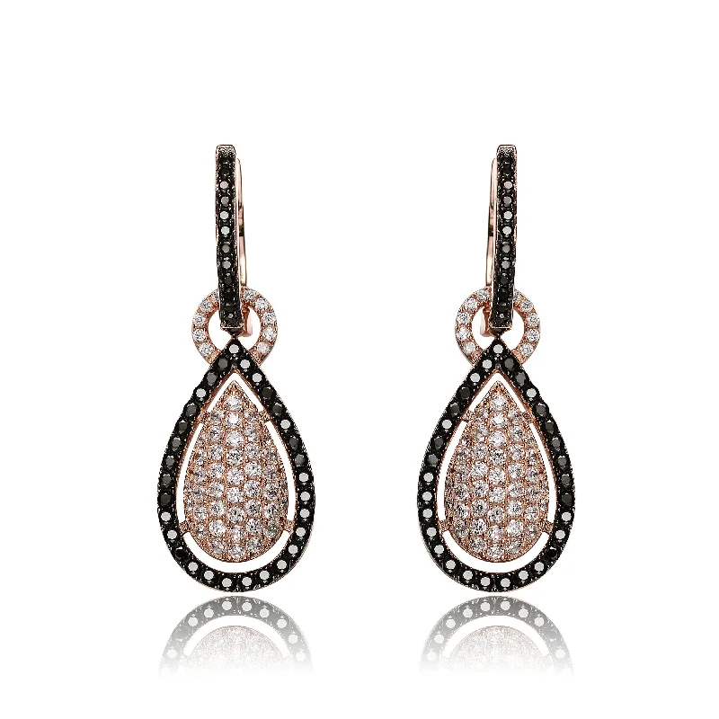 Fashionable earrings for women-Cubic Zirconia Sterling Silver Black Plated Pear Shape Dangling Earrings