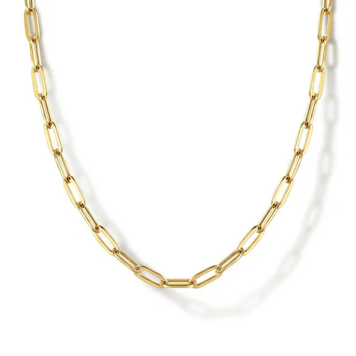 Diamond chain necklace for women-14K Y Gold 17" Hollow Paperclip Chain Necklace