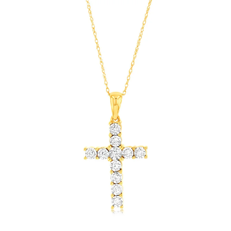 Luxury engagement ring for women-Luminesce Lab Grown 1/4 Carat Diamond Cross in 9ct Yellow Gold on 45cm Chain