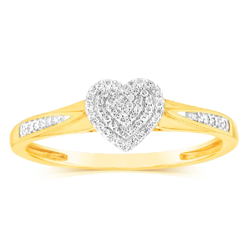 Solitaire engagement ring for women-9ct Yellow Gold 1/10 Carat Diamond Heart Shaped Ring