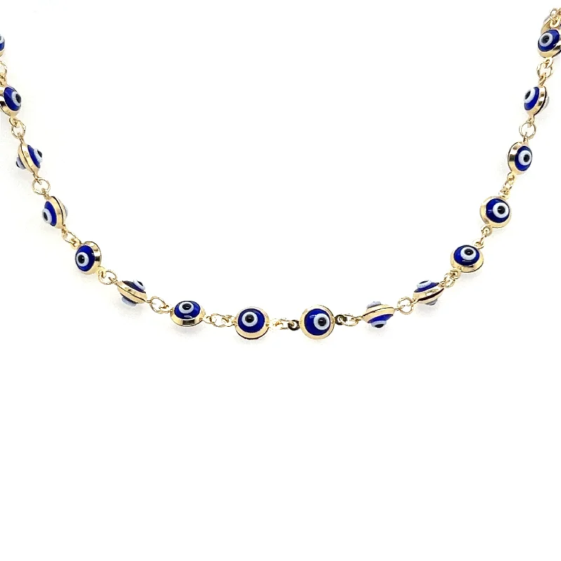 Gold pendant necklace for women-14K Yellow Gold Blue Turkish Evil Eye Necklace