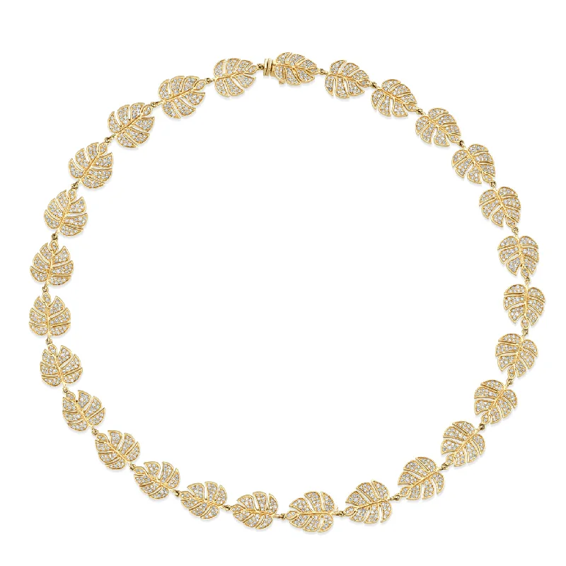 Gold necklace for women-Gold & Diamond Monstera Leaf Eternity Necklace